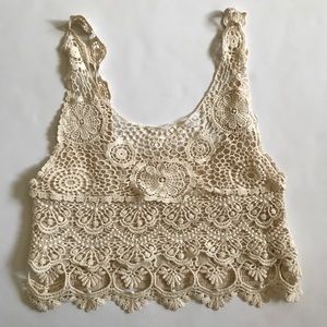 OBOE BEIGE CROCHET CROP TOP BOHO S/M